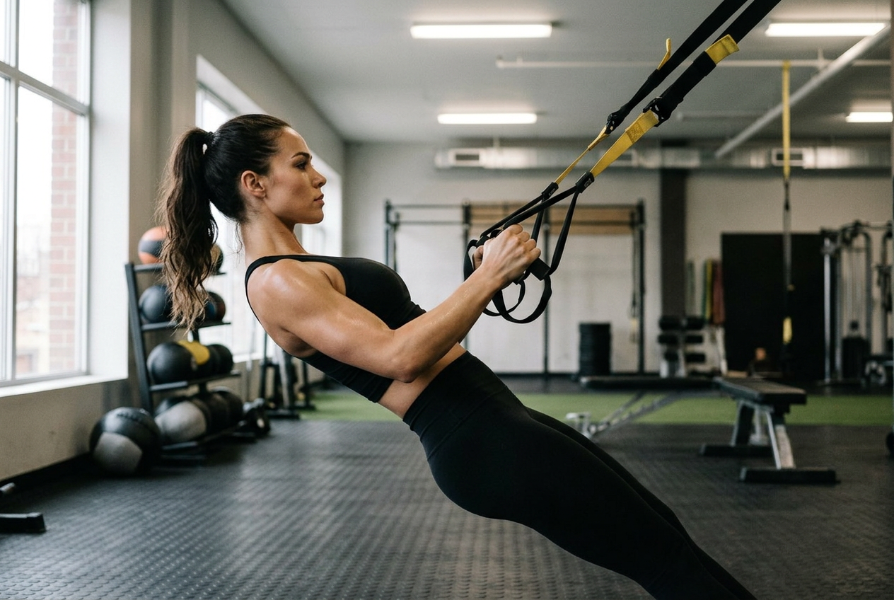 Athlete training with TRX suspension straps